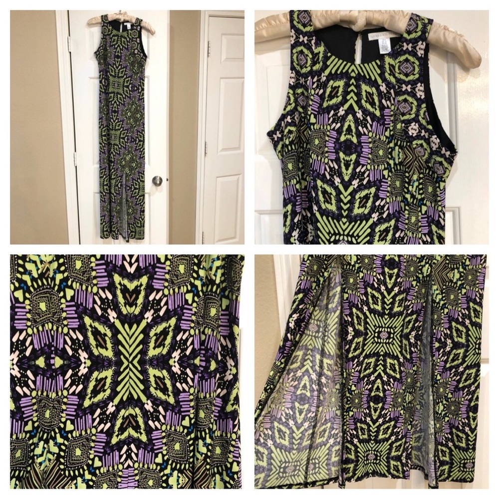 London Times Sleeveless Print Dress double slits 6